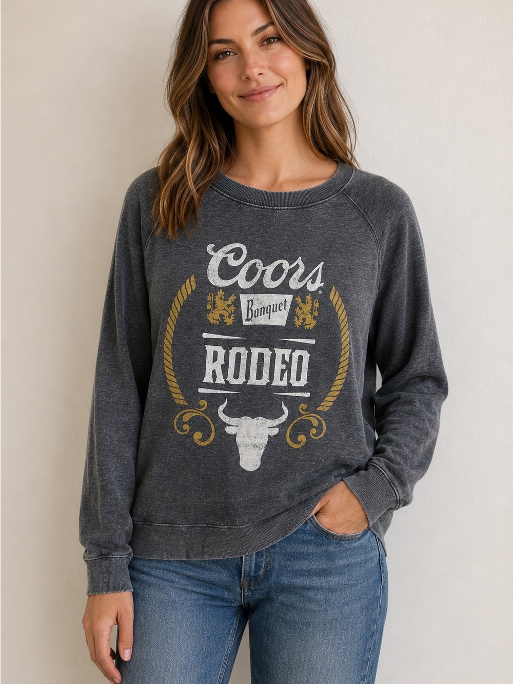 Hanes Charcoal Coors Banquet Rodeo Graphic Crewneck S